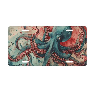 Octopus Ocean License Plate, Decorative Car Front License Plate, Aluminum Novelty License Plates Vanity Tag Metal Car Plate 6 x 12 in, Made in USA (4 Holes) for Men & Women-31