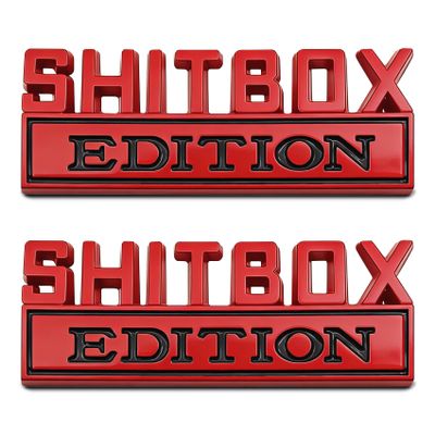 YUPIKJI 2PCS SHITBOX Edition Emblem, Car Emblem, Metal Auto Front Hood Letter Badge with Strong Adhesive, 3D Fender Badge Decal Car Truck Replacement Universal for Most Vehicles (Red)