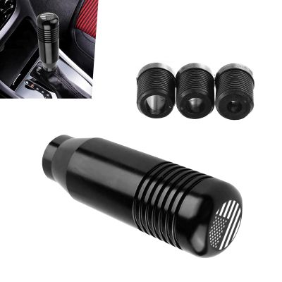 XIZAKEE 1 PC Gear Shift Knob, 3.34" x 1.18" Aluminum Alloy Shift Knob, USA Flag Stick Shifter Handle with 8mm/10mm/12mm Adapter, for Most Manual Cars, Trucks, SUV (Black)