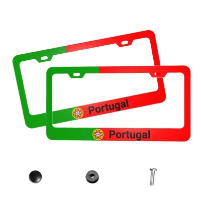 2 Packs License Plate Frame Portugal Flag Printed Aluminum Metal Licence Plate Holder Universal Fit Car for Men Women