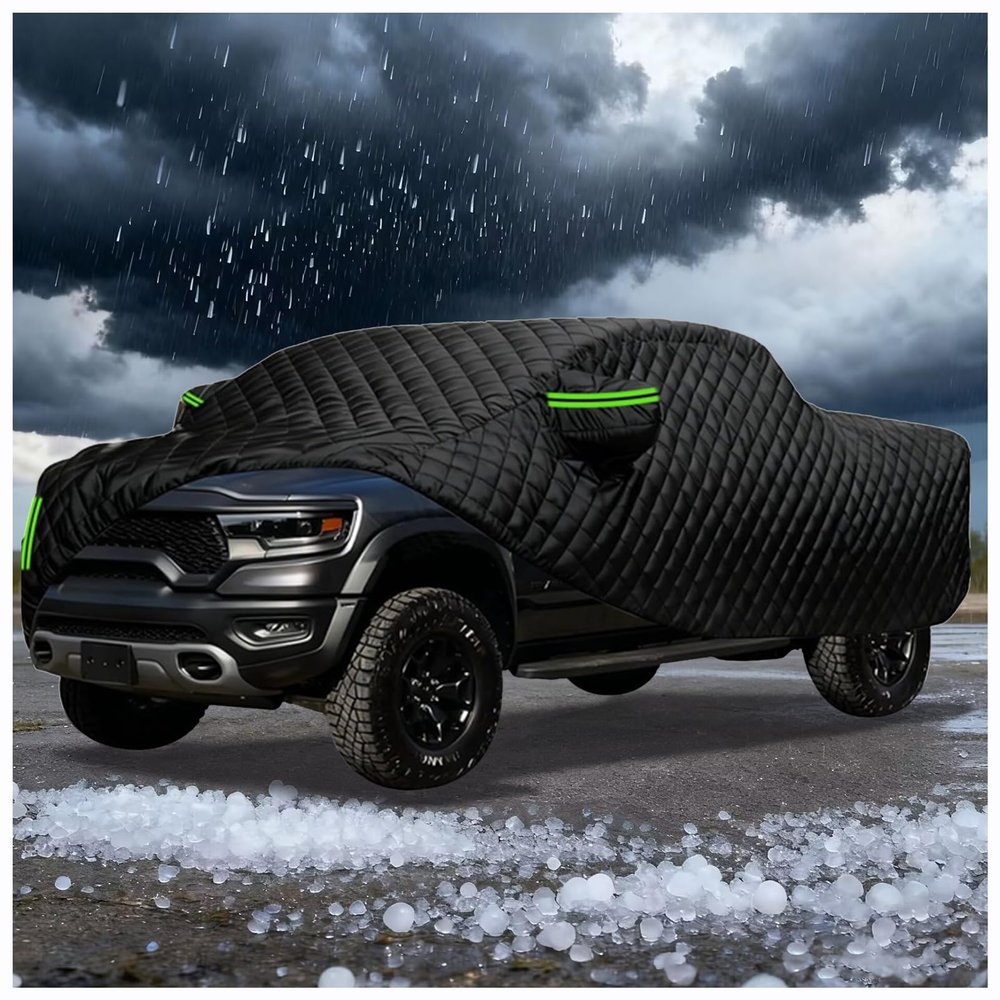 Hail Protector Truck Cover for GMC Sierra 2500HD Crew Cab Short Bed 2001-2025,Anti Hail Car Cover Rain Sun Snow Protection,Waterproof,Zipper Door,Reflective Strips(Balck) rgf3h
