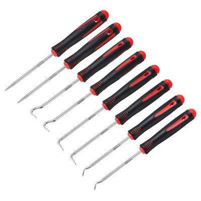 HARFINGTON 8Pcs Mini and Long Hook and Pick,166mm/240mm Oil Seal Gasket Precision Screwdriver Puller Remover Removal Tool for Remove Hoses and Gaskets, Auto and Electronics Tools, Black Red