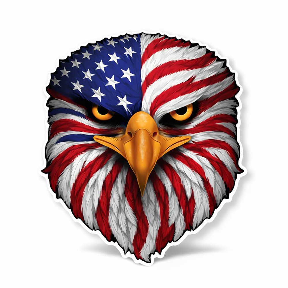 Reflective Eyes Eagle Decal, USA Flag PVC Decal for Truck Window, Tailgate, Cooler, Laptop and Toolbox, Waterproof Patriotic Bald Eagle Sticker,Cars, Laptop, American Pride Accessory (6.75.1 in)