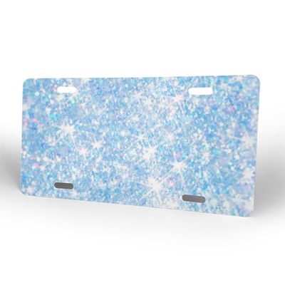 Glitter Bling Blue Front License Plate for Women Men License Plates with 4 Holes Aluminum Metal Novelty Vanity Tag Cover Rust-Proof Us Canada Car Decor Accessory 6 * 12 Inches