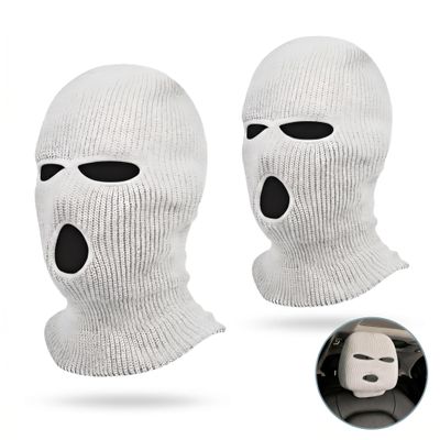 Fiknonk 2 PCS Headrest Covers, Funny Full Face Mask Design, Soft Stretchable Anti-scratch Protector for Front Seats, Universal for Most Cars, Trucks, SUVs (White)