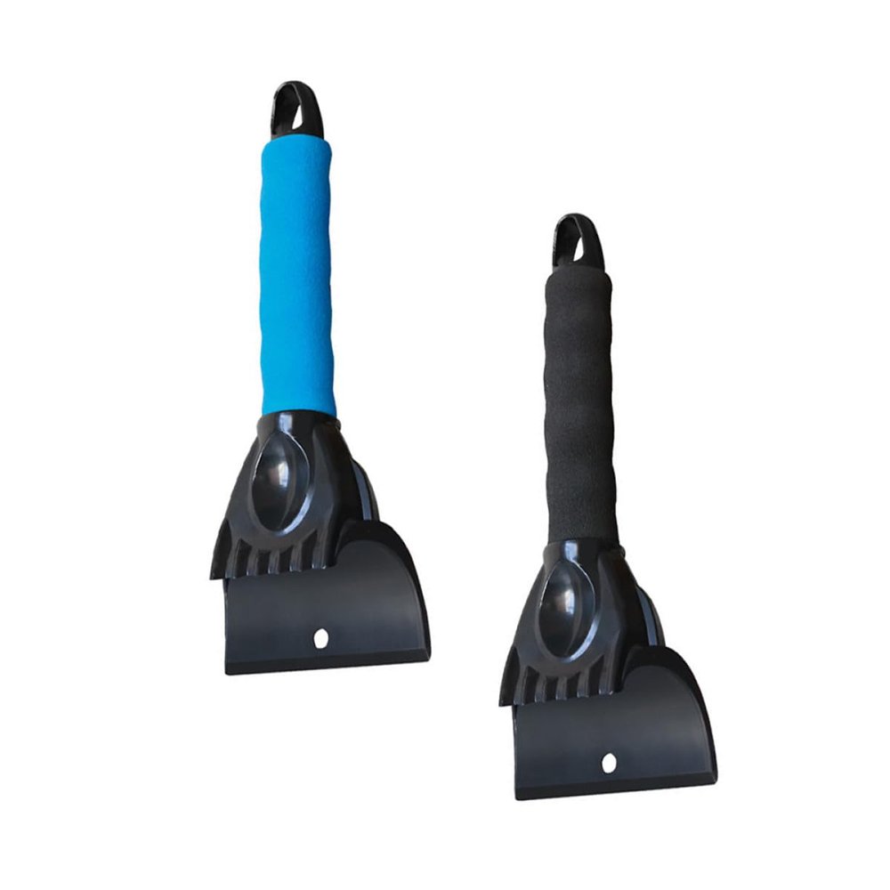 HOOTNEE 2pcs Car Ice Scraper and Snow Removal Shovel Set, Black and Blue, Multifunctional Frost Remover for Winter Auto Snow Cleaning and Windshield Defrosting
