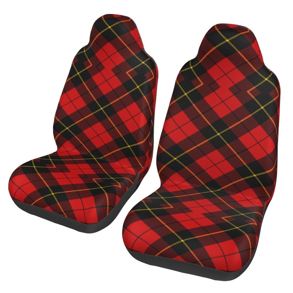 CYQRNET Wallace Tartan Red Black Plaid Seat Cover Car Front Seat Protection Cover Suitable for Sedans, Suvs, and Trucks