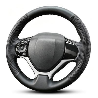 Hand Stitch Steering Wheel Cover | Heavy Duty Customized Fit for Honda Civic 9 Civic 2012 2013 2014 2015 Anti-Slip Perforated Leather Black