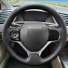 Hand Stitch Steering Wheel Cover | Heavy Duty Customized Fit for Honda Civic 9 Civic 2012 2013 2014 2015 Anti-Slip Perforated Leather Black view 2