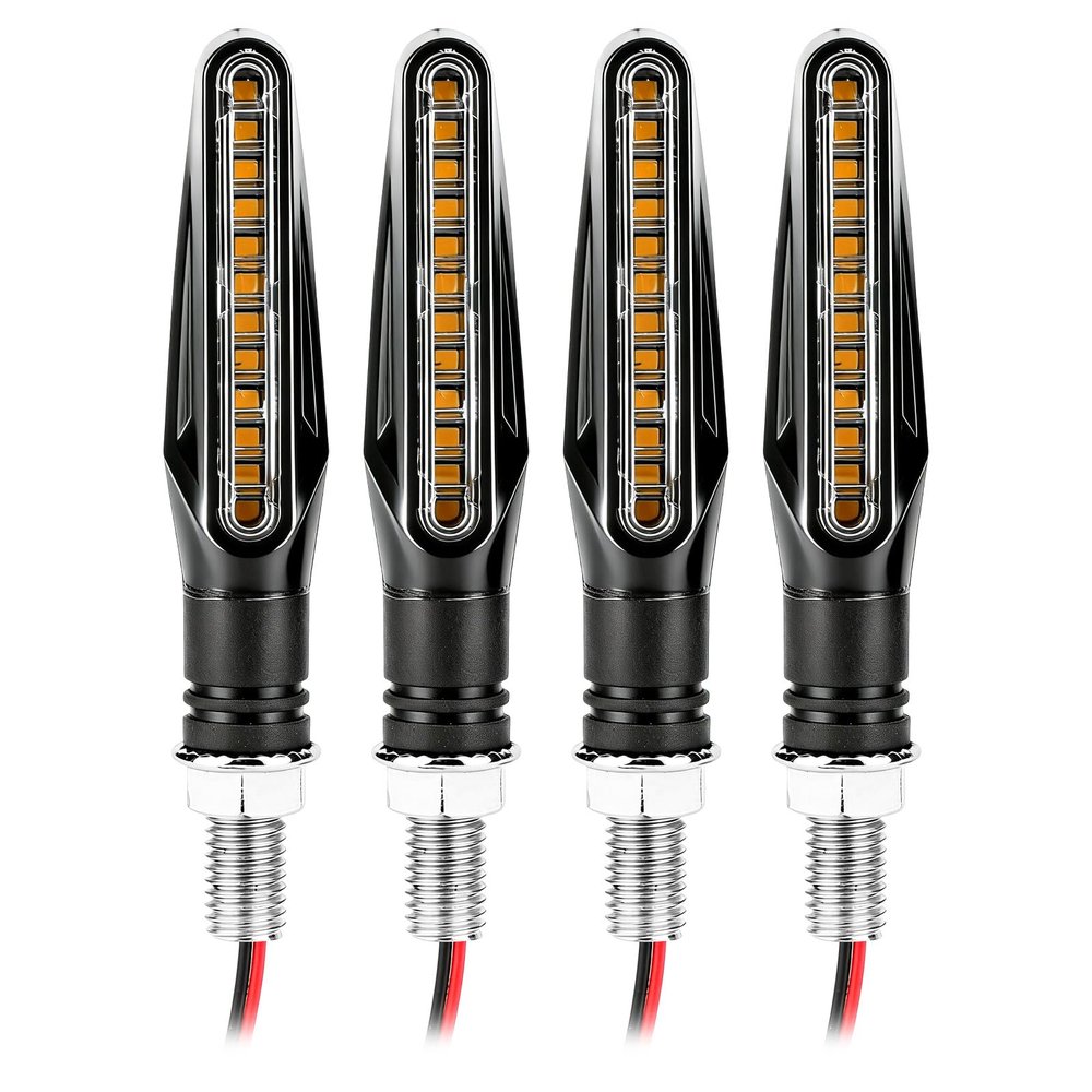 YSFER 4PCS Motorcycle Turn Signals, Ultra-Bright 12 LED Motorcycle Turn Signal Light w/Sequential Flow Mode, 12V Front & Rear LED Blinkers Indicator for Motorbike Scooter Dirt Bike