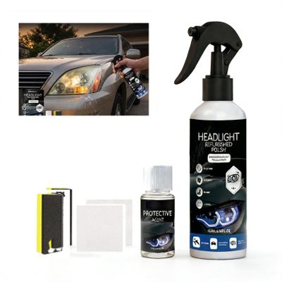 RAINPOT Headlight Restoration Kit, Headlight Restoration Spray with Protective Agent, Sponge and Cloth, Headlight Cleaner and Restorer Kit for Removing Oxidation, Yellowing and Haze (1 Set)