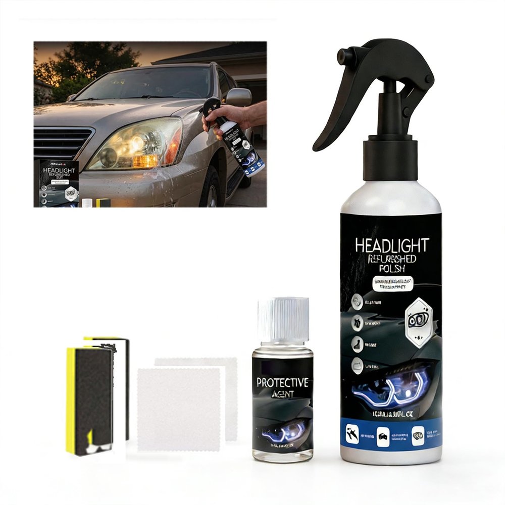 RAINPOT Headlight Restoration Kit, Headlight Restoration Spray with Protective Agent, Sponge and Cloth, Headlight Cleaner and Restorer Kit for Removing Oxidation, Yellowing and Haze (1 Set)