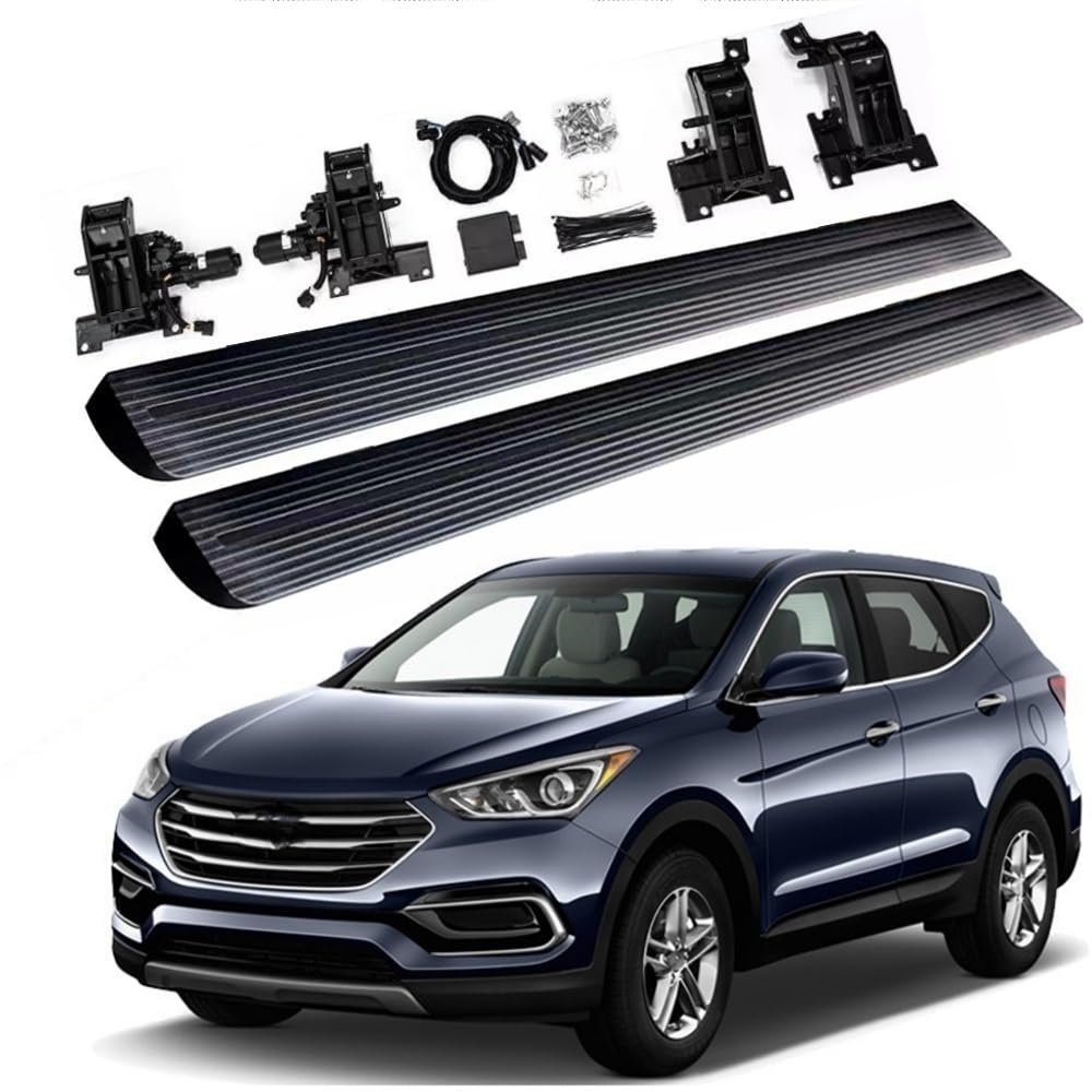 Deployable Electric Running Board Side Step Fits for Hyundai Santa Fe 2012-2018 with Magnetic Control All Black Aluminum Running Boards Intelligent with Anti-Pinch