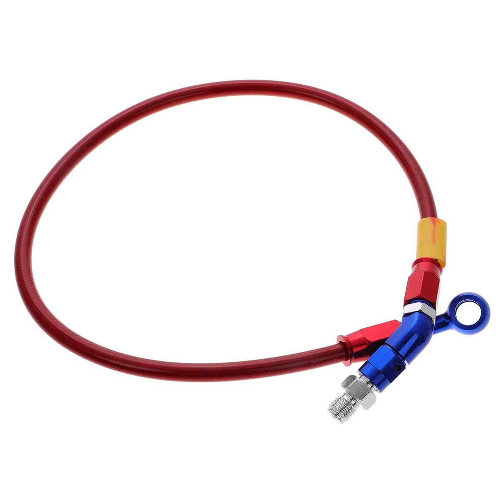 ELEOUTI Braided 60cm Motorcycle Brake Hose Stainless Steel 90 Bend Red Oil Line for Atv Dirtbike Scooter Hydraulic Clutch Tubing