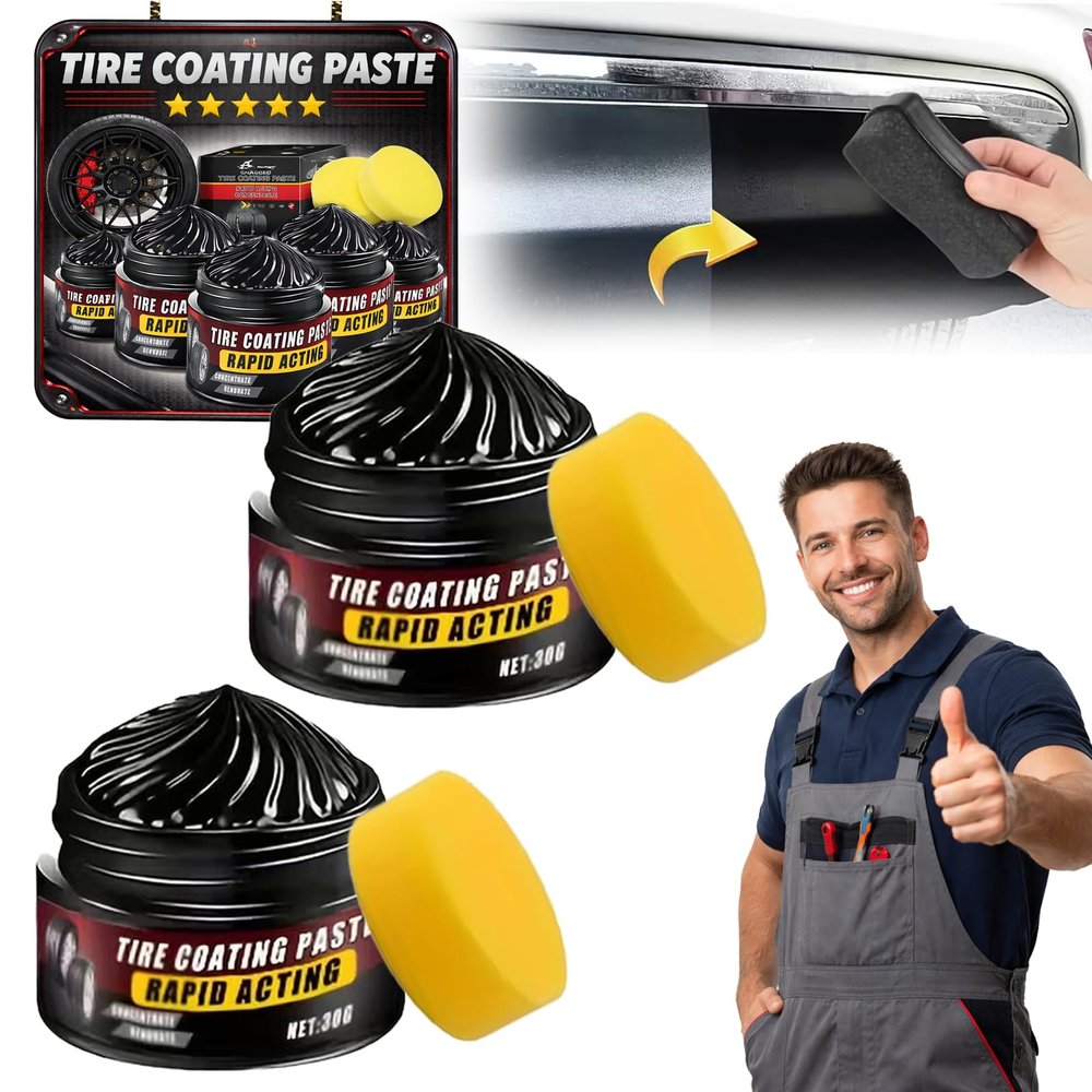 Tire Ceramic Coating, Tire Coating Paste Rapid Acting, Premium Tire Coating & Trim Restorer, Bring Back The Original Deep Black Shine To Rubber And Plastic, Withstands Over 200 Washes (2pcs)