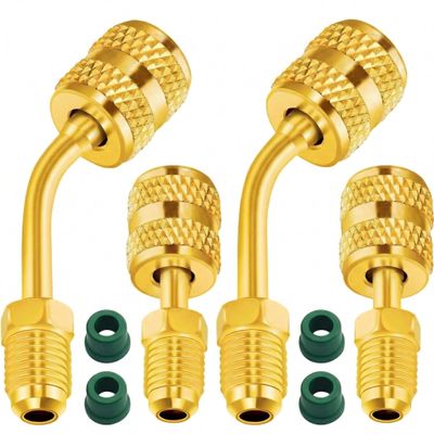 KinzhaoAuroia R410A R32 A2L Refrigerant Adapter, 5/16" Female to 1/4" Male SAE Flare Mini Split Vacuum Pump Adapter for HVAC Gauges, 4PCS AC Fitting (2 Straight + 2 Angled)