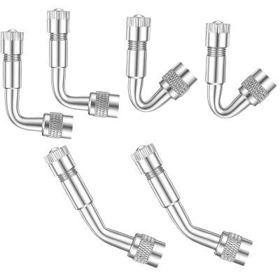 Azefnuhk 6Pcs Valve Stem Extenders, 45 90 135 Degree Metal Tire Valve Extensions, Schrader Valve Extenders Kit for Dual Wheels, RV, Truck, Motorcycle, Bicycle, Trailer (Silver)