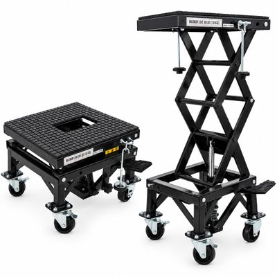 300 lbs Hydraulic Motorcycle Scissor Jack Lift Foot Step Lever & 4 Wheels, Adjustable Height 13.5"-36.2" Heavy-Duty Hydraulic Lift Table for Dirt Bikes, Snowmobiles, and Motorcycles (Black)