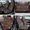 Hudotybom 14 Pcs Orange Mandala Car Seat Covers Set with Auto Steering Wheel Cover Boho Seat Belt Covers Cup Holder Center Console Pads with Keychain Universal Fit Orange Car Interior Accessories view 2