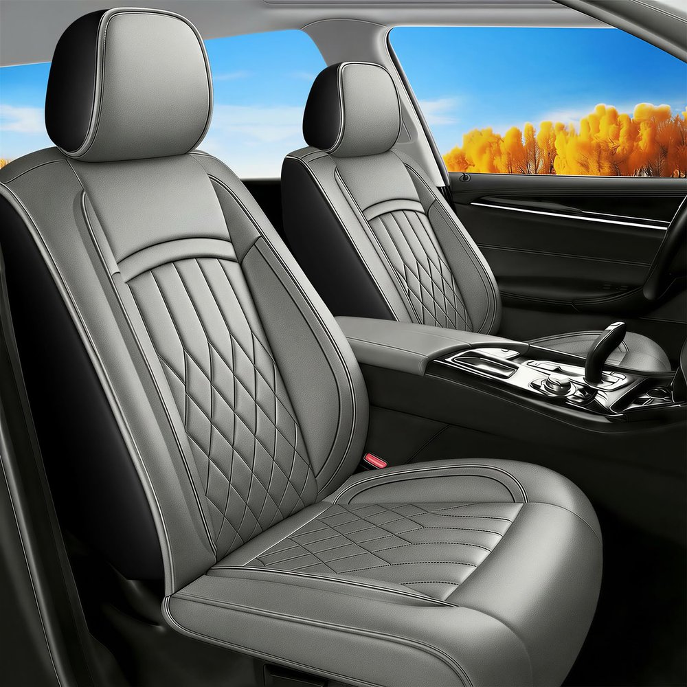 Banklif Fit for EcoSport Car Seat Covers Compatible with Ford EcoSport 2018-2022 - Waterproof Breathable Leather Seat Cushions Protector,Airbag Compatible,Only 2 Front Car Seat Covers(Gray)