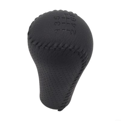 6 Speed Leather Gear Shift Knob Compatible with for NISSAN Navara D40 Frontier for Double Cab 2005-2015, Black Plastic Leather Replacement, OEM 32865-EB30B, Comfortable Ergonomic Grip