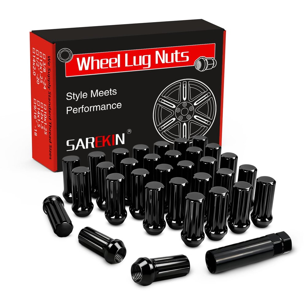 32PCS 9/16-18 Black Spline Lug Nut with 1 Socket Key for Aftermarket Wheel