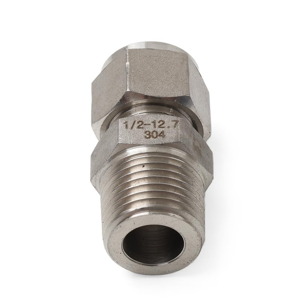 Cninba13 Double Ferrule Stainless Steel Compression Tube Fitting Straight Union Connector 1 x Compression Tube Fitting 1/2 Straight