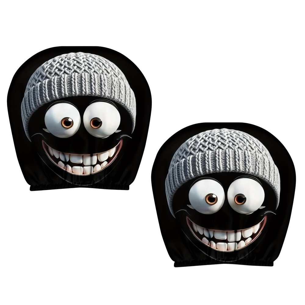 BELOWSYALER Funny Cartoon Car Headrest Covers Pair of 2 with Big Eye & Smiling Face Headrest Protect for Automotive Interior Decors