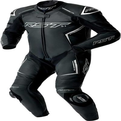 RST Men's S1 D3O Suit Motorcycle Race Suit Premium Leather Construction (Black/White, 3X-Large)