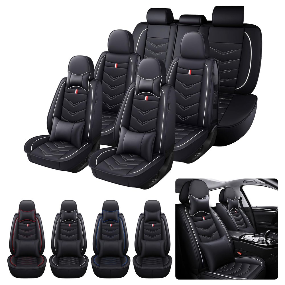AUNM 7 Seats Car Seat Covers for Dodge Durango 2000-2026,Black White