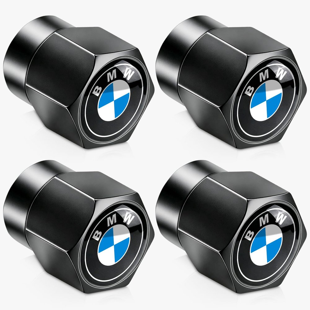 Tire Valve Stem Caps for BMW X1 X3 M3 M5 X1 X5 X6 Z4 3 5 7 Series Metal Wheel Air caps Auto Valve Stem Caps Accessories 4 Pcs Black