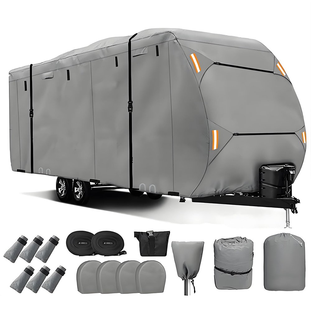 DFRDGFAG 420D Heavy Duty RV Cover for Grand Design Transcend One 151BH 2025 2026, Waterproof Travel Trailer Cover with Windproof Straps & Air Vents, All Weather Camper Cover