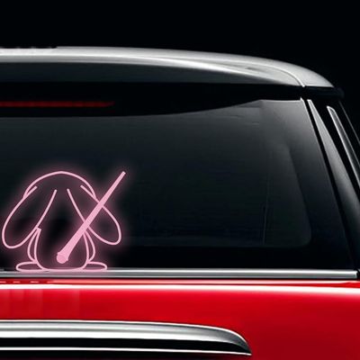 Vesvory Funny Reflective Rabbit Waving Tail Rear Window Windshield Sticker Decal for Cars,Bunny Car Rear Wiper Decal for Car Vehicle Window Wipers Decoration (Pink)