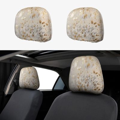 JMLTUCS Gold Cowhide Print Metallic Car Headrest Covers 2 Pcs, Universal Elastic Car Head Rest Cover for Most Cars, Breathable Washable Auto Headrest Covers for Cars, Suvs, Trucks