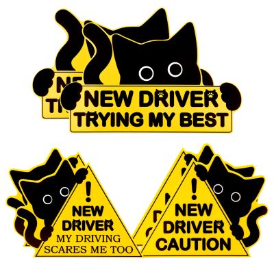 Reflective Black Cat Student Driver Magnet for Car, 6 Pack Strong Magnetic New Driver Signs, Removable Please Be Patient Rookie Bumper Stickers, Highly Visible Day & Night for Teens, Beginners (A)