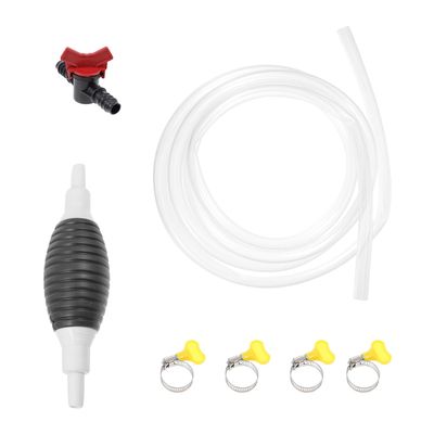 MERRYHAPY Manual Oil Pump Transfer Siphon Pump Set with 3 Meter Hose, Air Bulb, Clamps, and Flow Valve for Automotive, Motorcycle, and Aquarium Fluid Transfer Random Color