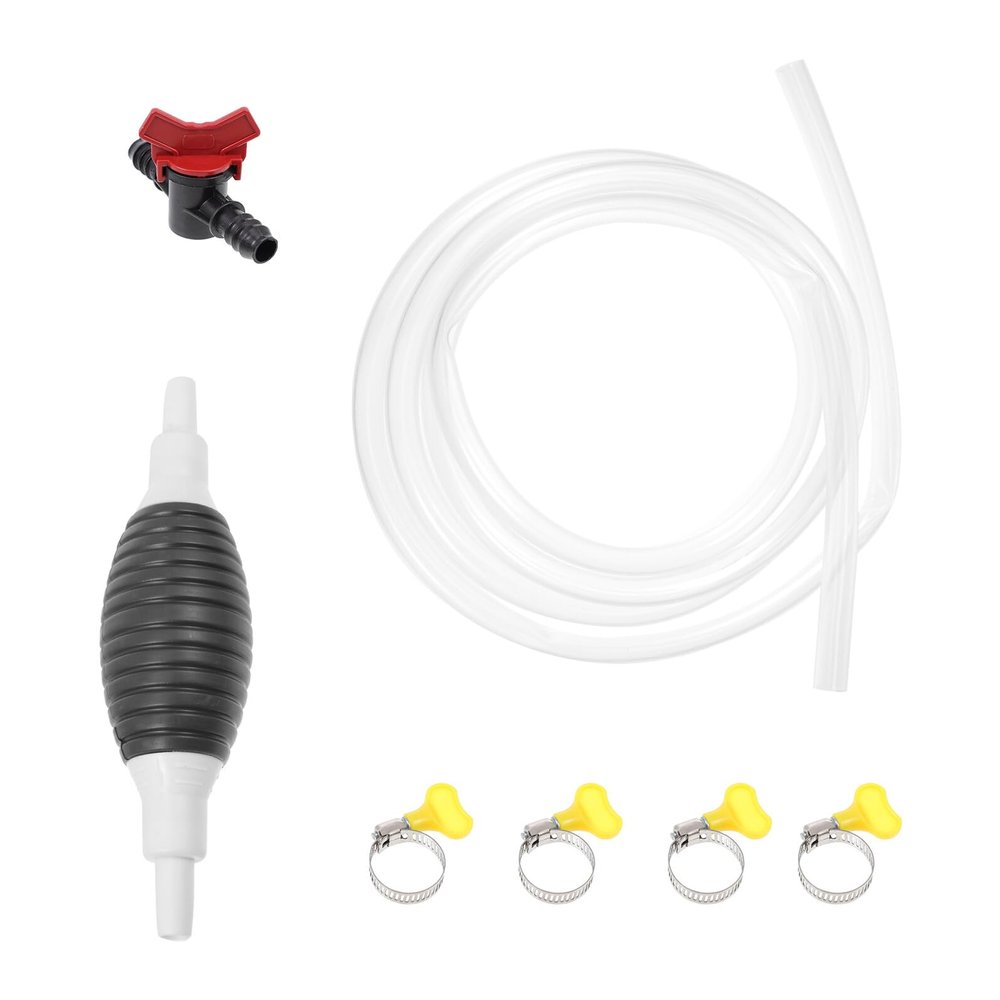 MERRYHAPY Manual Oil Pump Transfer Siphon Pump Set with 3 Meter Hose, Air Bulb, Clamps, and Flow Valve for Automotive, Motorcycle, and Aquarium Fluid Transfer Random Color