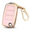 FT FUNTOR for VW Key Fob Cover TPU,Key Fob Case Shell Protector keychain,for Beetle Golf Passat GTI Jetta Tiguan accessories (Gold Edge Pink) view 1
