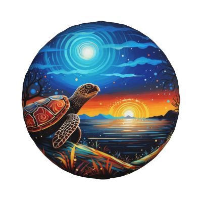 Zhufwei 14 Inch Universal Spare Tire Cover, Vintage Turtle Sunset Sun Protection Cover with Adjustable Nylon Rope for Jeep SUV RV Trailer Truck - Waterproof Dust-Proof Easy Installation