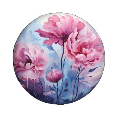 Zhufwei 15 Inch Universal Spare Tire Cover, Watercolor Pink Flower Floral Sun Protection Cover with Adjustable Nylon Rope for Jeep SUV RV Trailer Truck - Waterproof Dust-Proof Easy Installation