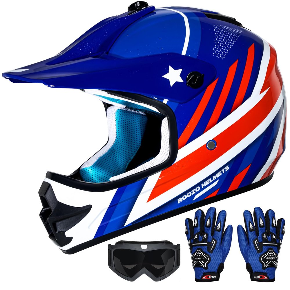 ROOZO Youth Kids Dirt Bike Helmet DOT Approved, Full Face Motocross Set