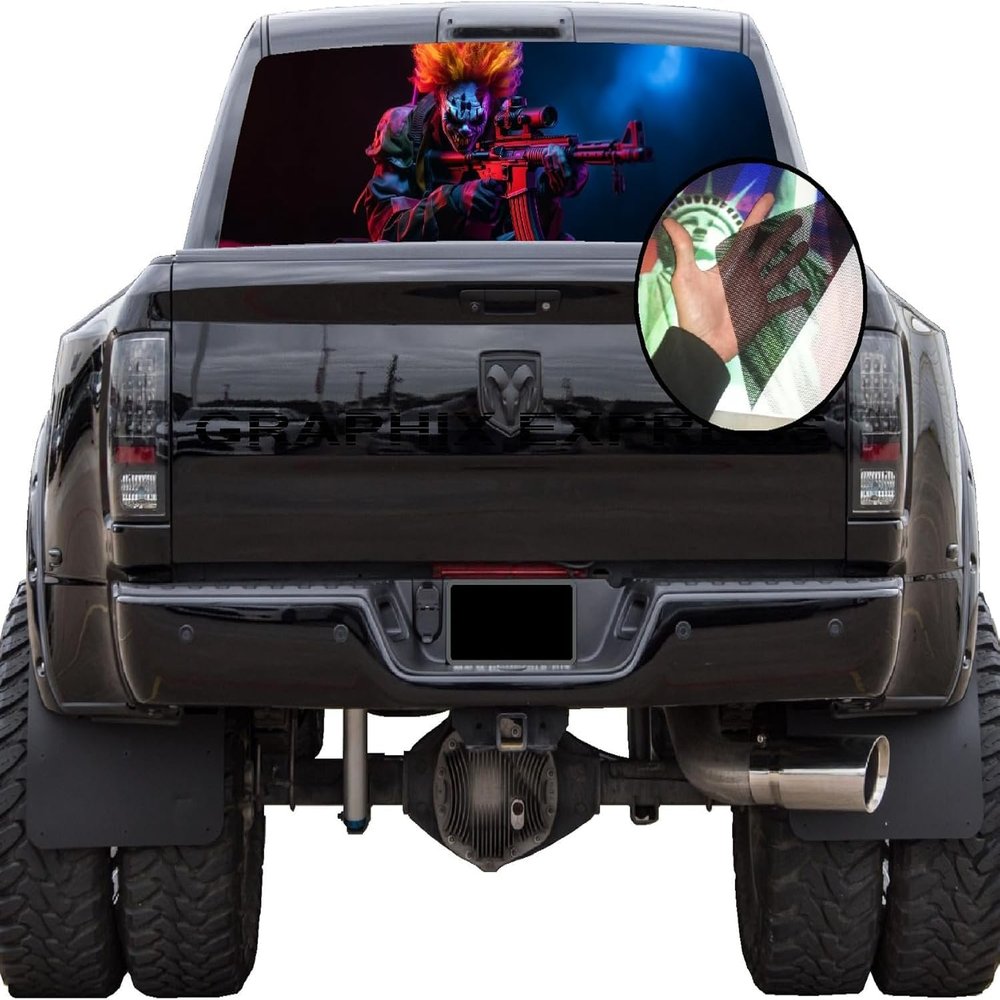 P587 Clown Truck Decals & Graphics for Rear Window - Vinyl Wrap 65"x17"