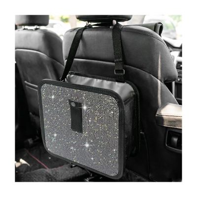 Xiqaler Bling Car Trash Can with Rhinestone, Sparkling Foldable Auto Garbage Container Hanging Back Seat Organizer, Crystal Dustbin Leakproof Garbage Can for Vehicle Home Office (Colorful)