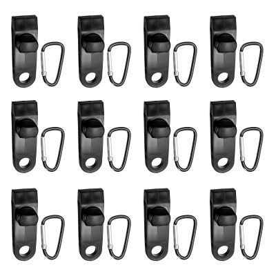 PATIKIL 12 Set Tarp Clips Bungee Cords with 4.4 x 2.4cm / 1.73 x 0.94 Inch Carabiners, Tent Clip Secures Tarps for Camping Awnings Caravan Canopies Car Covers, Black
