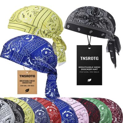 Cooling Headscarf Cap Paisley Pirate Head Scarf Men Set Elastic Motorcycle Helmet Wrap Headwear Liner Fit Breathable(3pcsa)