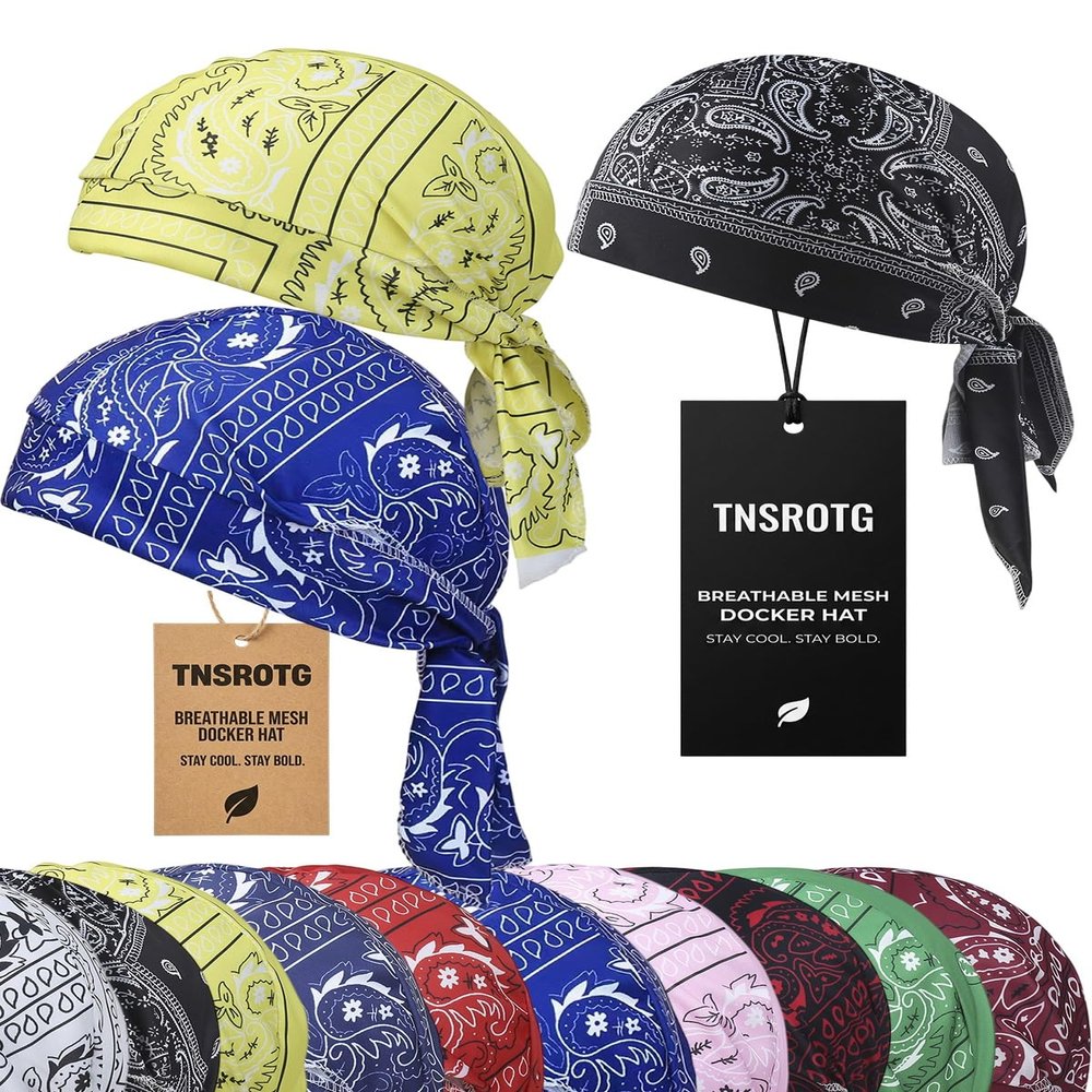 Cooling Headscarf Cap Paisley Pirate Head Scarf Men Set Elastic Motorcycle Helmet Wrap Headwear Liner Fit Breathable(3pcsa)