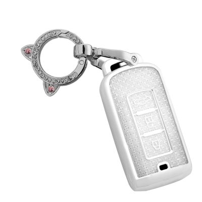 Jinhon for Mitsubishi Bling Car Key Fob Cover Case Fit for Mitsubishi Outlander Eclipse Cross Lancer Mirage Triton Pajero Sport Key Protective Cover Keychain Key Shell Accessories 3 Button F White