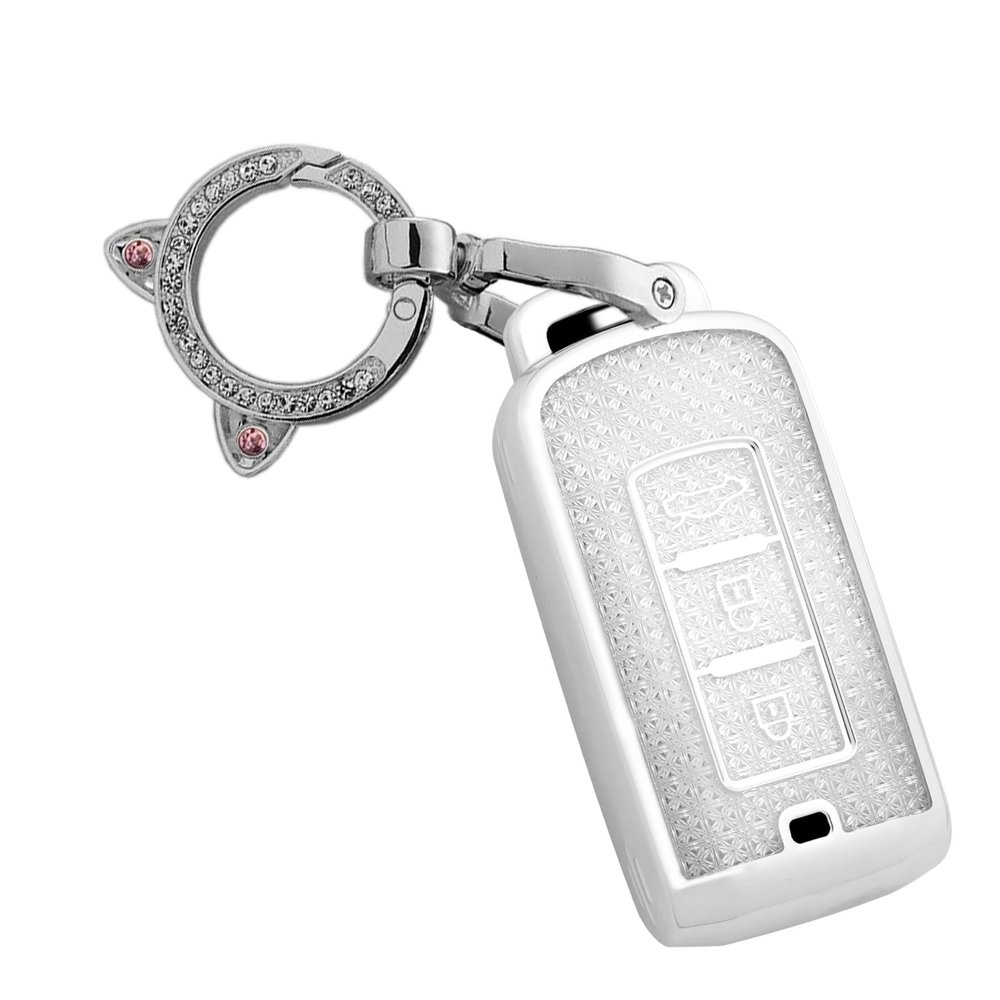 Jinhon for Mitsubishi Bling Car Key Fob Cover Case Fit for Mitsubishi Outlander Eclipse Cross Lancer Mirage Triton Pajero Sport Key Protective Cover Keychain Key Shell Accessories 3 Button F White