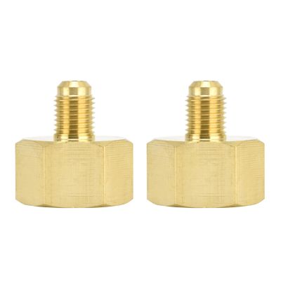 Tomotato 2pcs R32 Adapter, Brass Refrigerant Adapter W21 to 1/4 SAE for R134A R32 R12 R1234YF Air Conditioning AC Vacuum Pump and Refrigerant Tank Fitting Connector