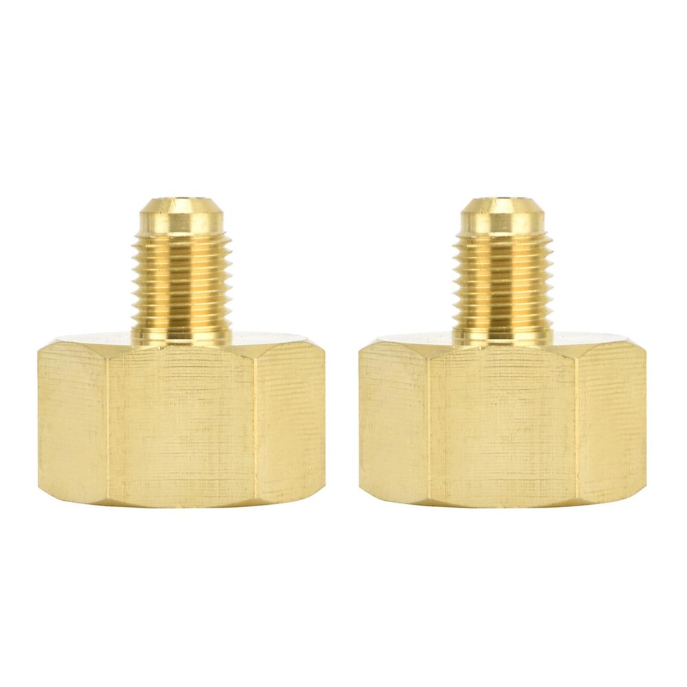 Tomotato 2pcs R32 Adapter, Brass Refrigerant Adapter W21 to 1/4 SAE for R134A R32 R12 R1234YF Air Conditioning AC Vacuum Pump and Refrigerant Tank Fitting Connector